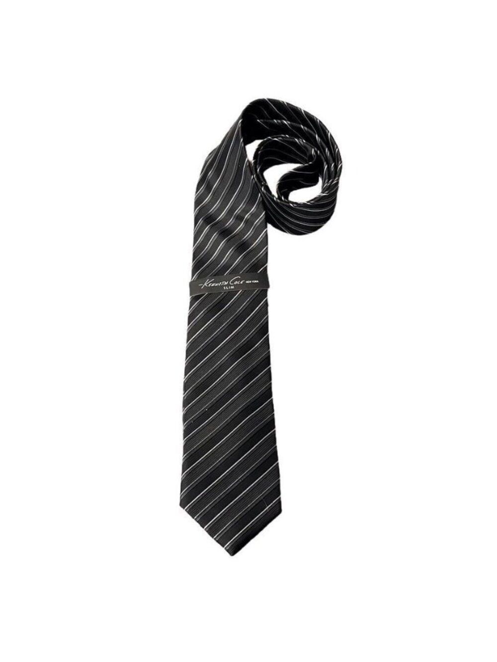Kenneth Cole New York Slim Black & White Striped Silk Tie